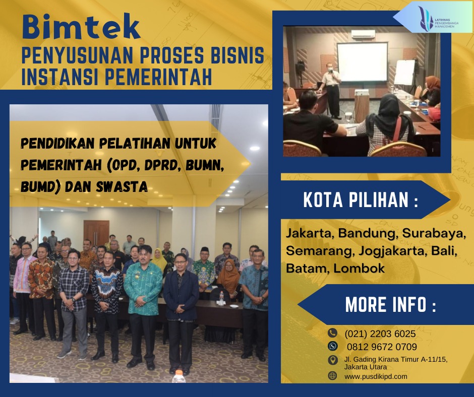 Info Bimtek Penyusunan Peta Proses Bisnis Instansi Pemerintah |Permen PAN & RB No. 19 Tahun 2018 Tahun 2023/2024